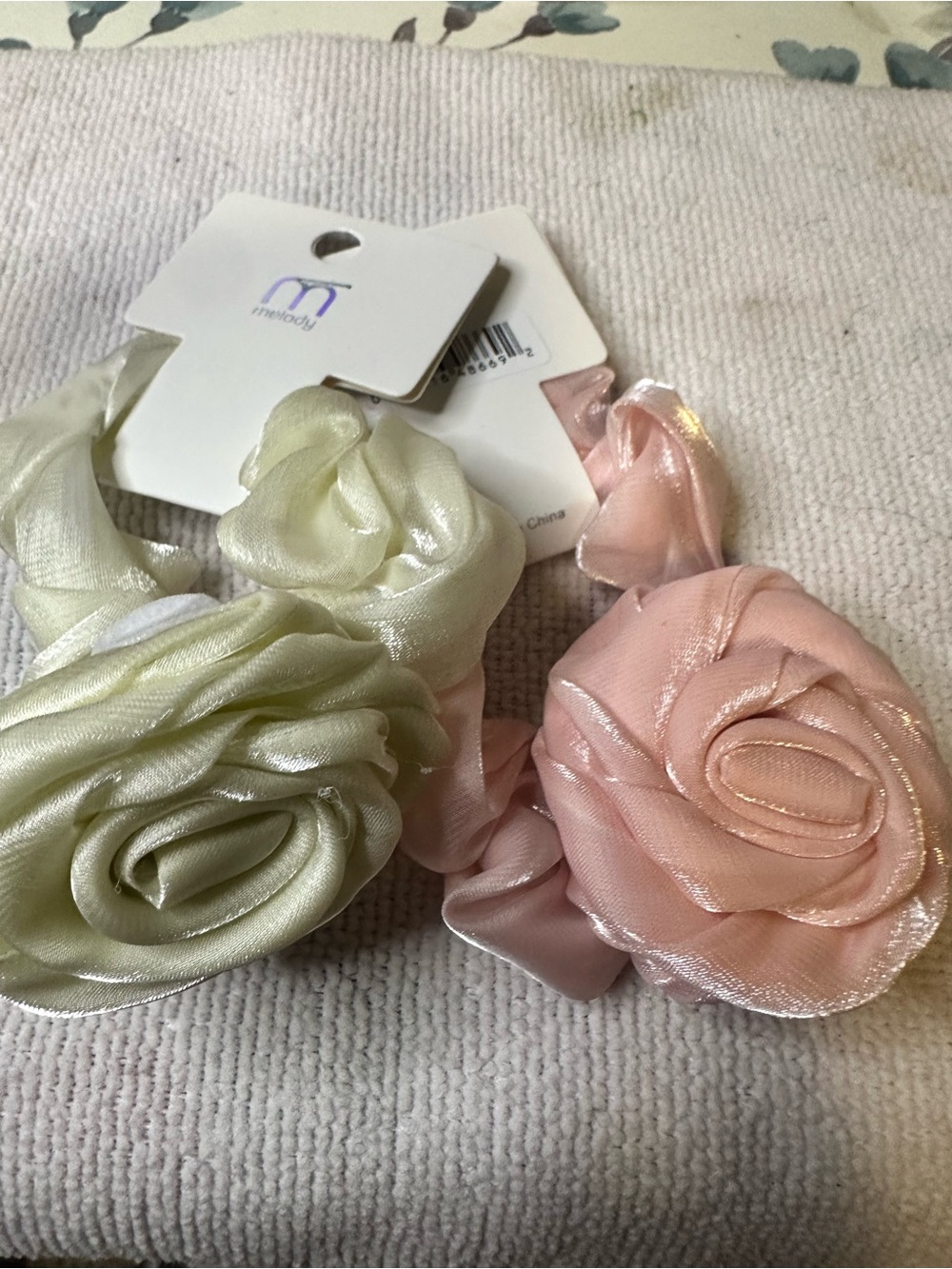 Mossimo Supply Co. Pink and Light Green Satin Rose Hair Clips